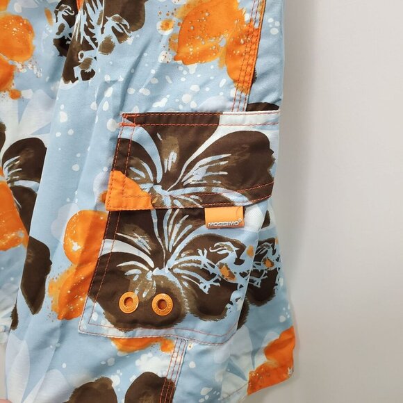 Missimo Men's Y2K Blue Orange Hibiscus Tropical 9.5" Swim‎ Shorts Trunks Size 34 - Picture 2 of 8